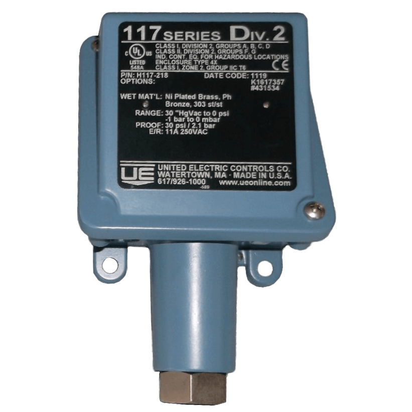 United Electric Pressure Switch, 117 Series Type H117 Model 218